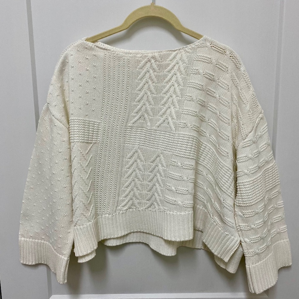 Demylee New York Cropped White Cotton Sweater, S